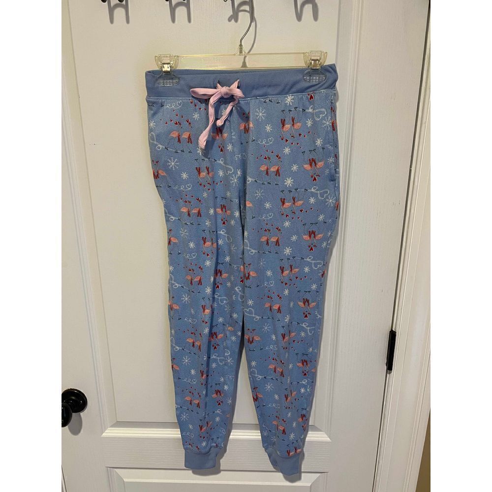 Blue Flamingo snowflake heart Jogger pajama pants size Medium